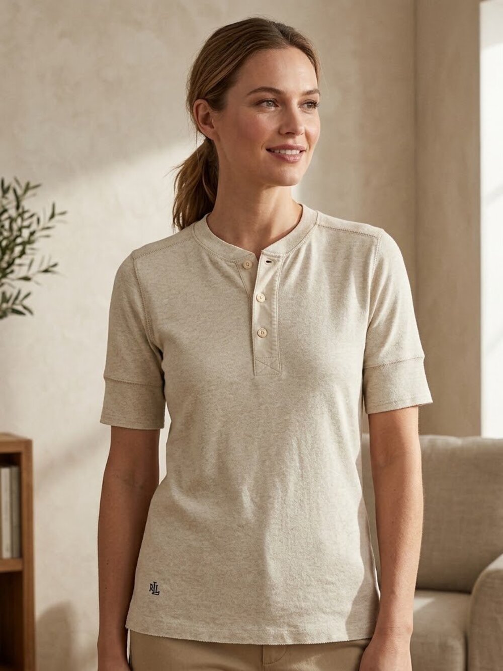 Lauren Ralph Lauren Cotton Henley Shirt Short Sleeve